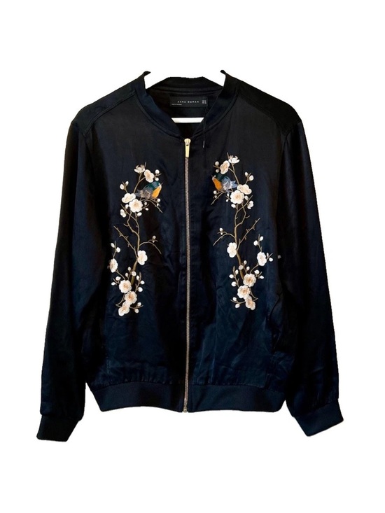 Zara Jackets & Blazers - Zara Black Bird Embroidered Bomber Jacket Size M